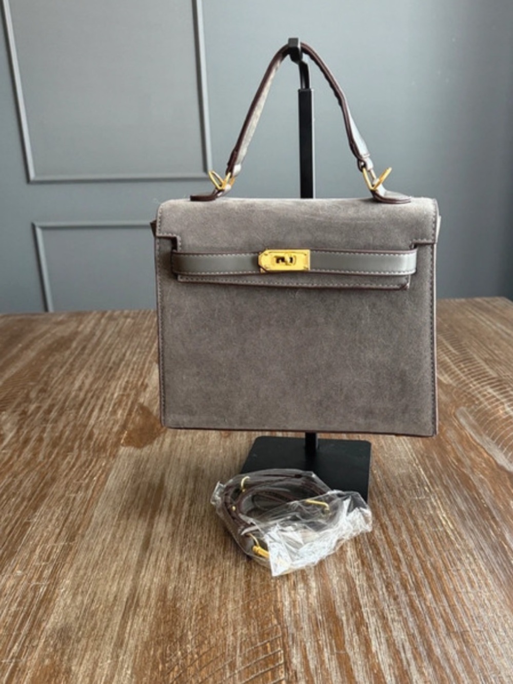 Gray Suede Satchel Crossbody